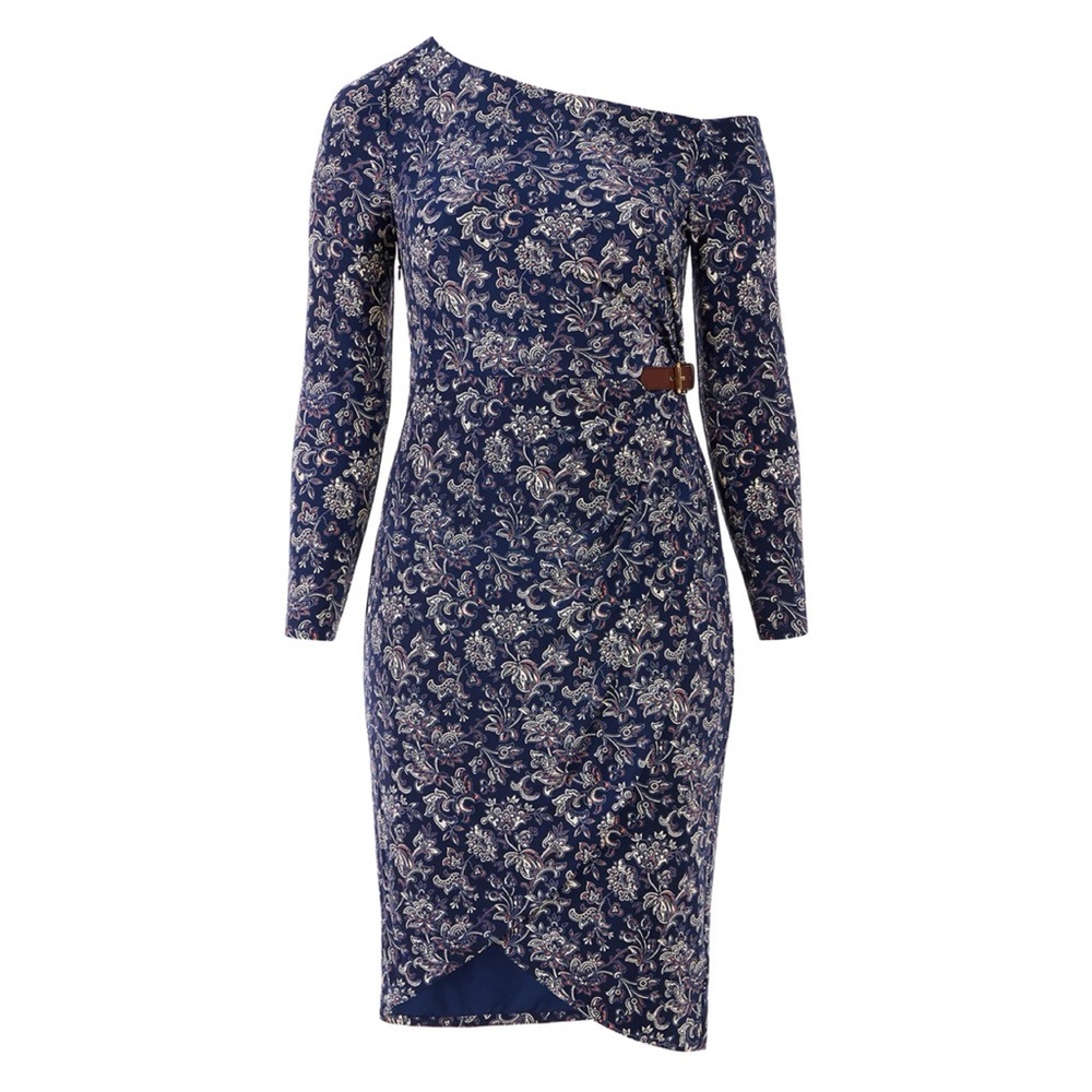 Lauren Ralph Lauren Women's Floral Buckle-Trim Jersey Off the Shoulder Dress 14 - Picture 2 of 16